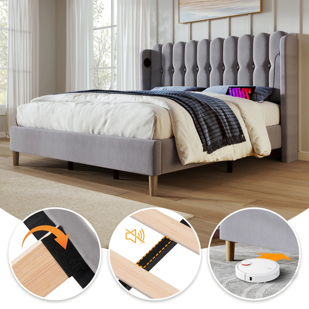 letto imbottito lino grigio 140 x 200 cm