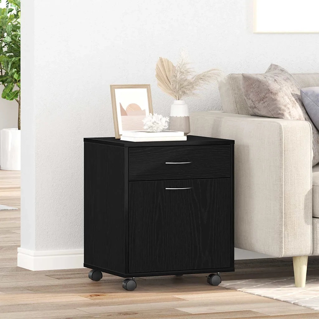 Mobile con Ruote Rovere Nero 45 x 38 x 54 cm Legno multistrato 862670
