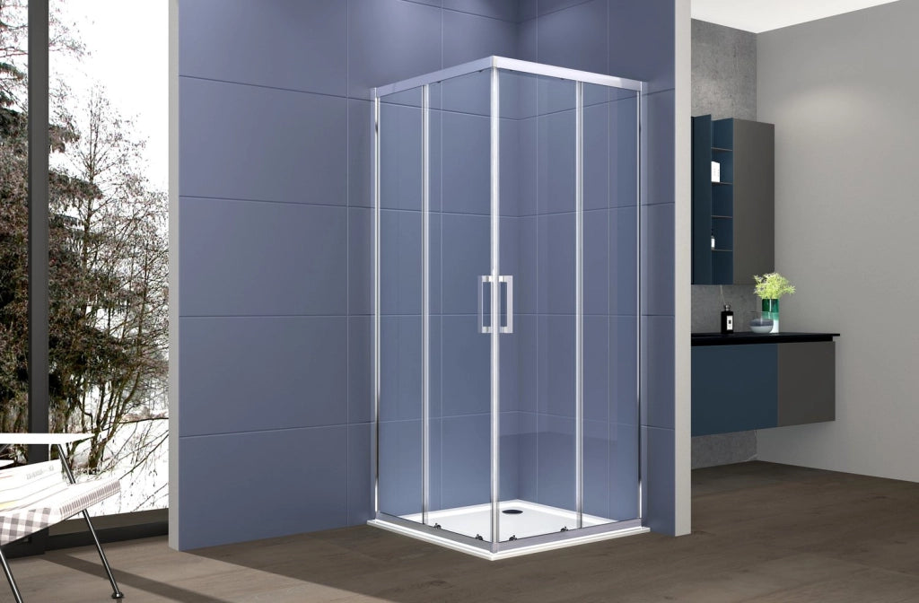 Box doccia angolare 120x120 cm con ante scorrevoli in cristallo temperato 6mm H 195 cm AMBRA Cromato