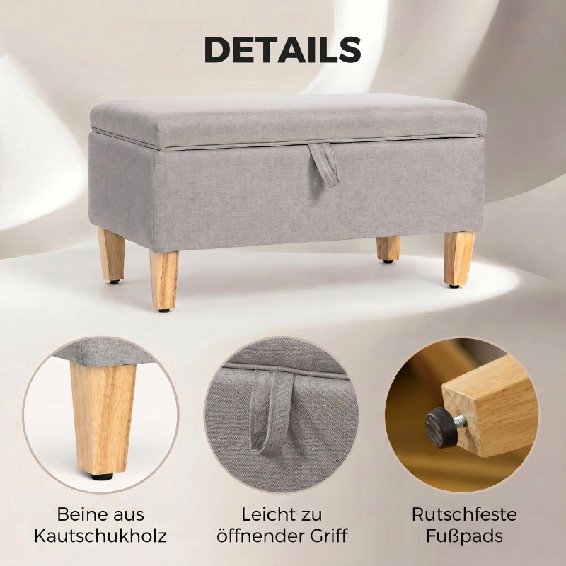 Panca contenitore Seduta imbottita in legno di gomma Grigio chiaro