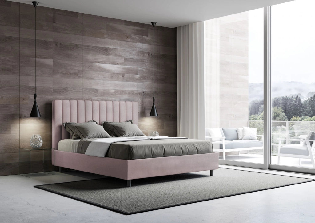 BS COM Letto matrimoniale contenitore imbottito 160x200 microfibra glicine