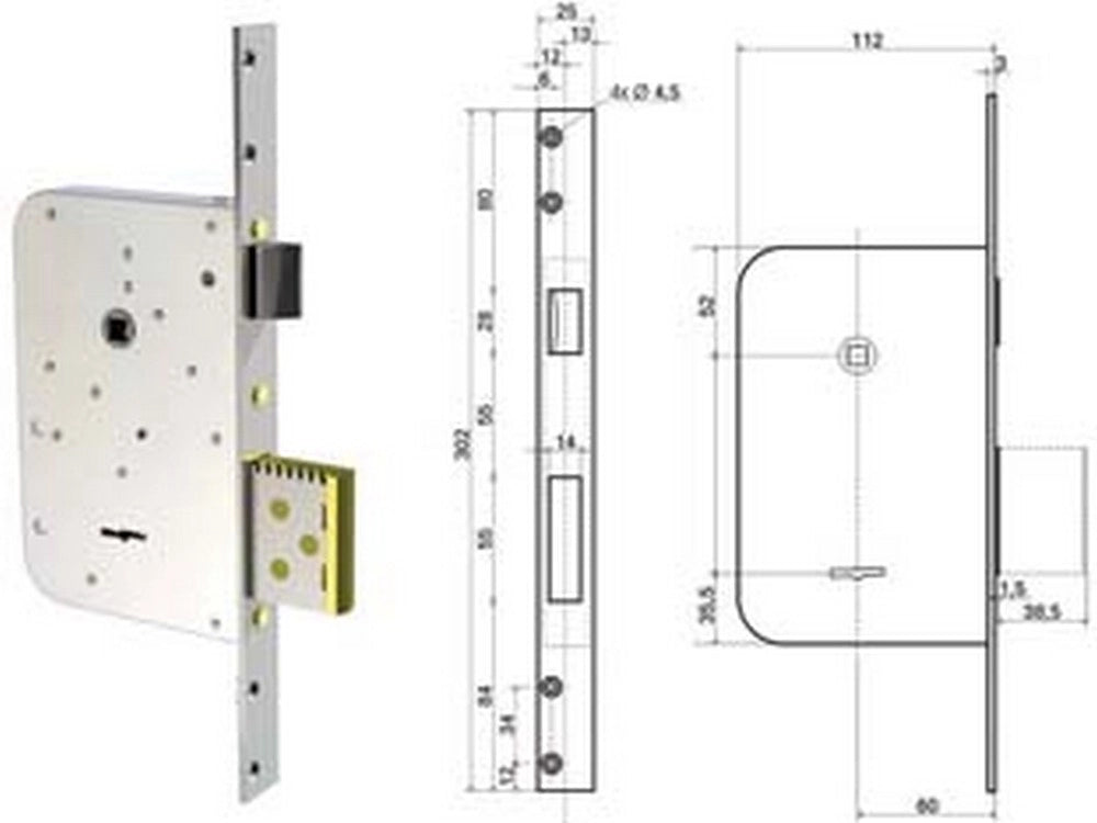 1pz serratura infilare scrocco d.mappa reversibile 5000 chiave mm.72 5000 01 cod:ferx.fer412797