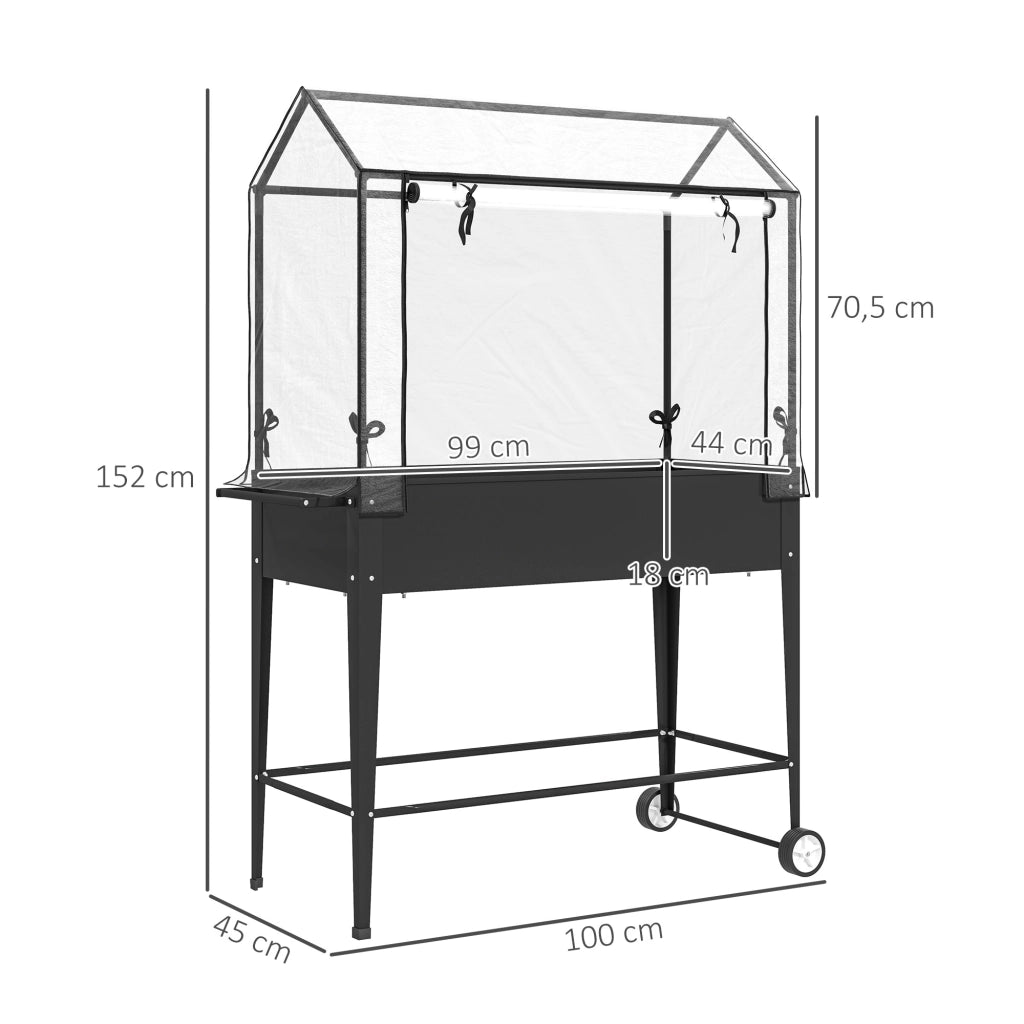 Fioriera rialzata su ruote con telo PVC ¨C Xylo ¨C Nero 100x45x152 cm foro drenaggio