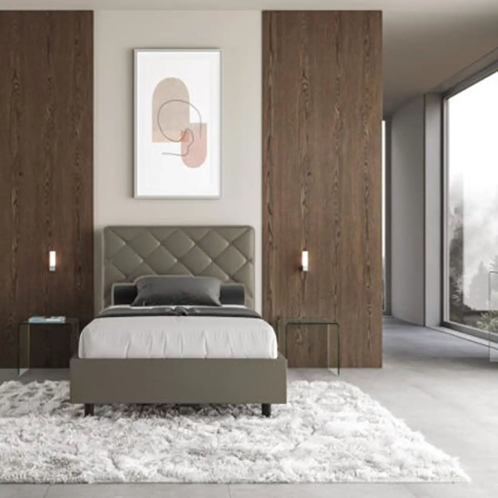Letto matrimoniale francese con rete imbottito 140x210 similpelle cappuccino Priya