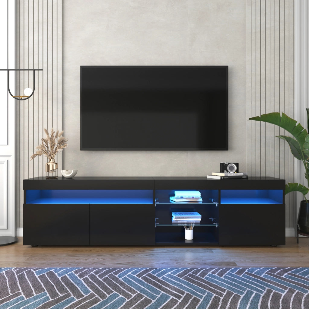 Mobile TV con 3 Ante e LED a Colore Variabile; in MDF e Vetro; Nero; 180 × 35 × 48 cm