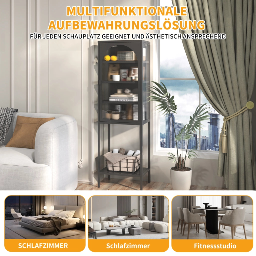 Libreria a cubi con ante in vetro ¨C Zephmum ¨C Grigio metallo 160x50x35 cm