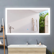 AICA Specchio da bagno a LED, Rettangolare 100 x 60 cm, Anti nebbia, Regolabile 3 LED di colore, Funzione Memoria