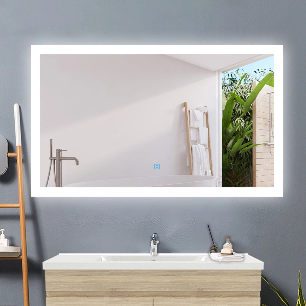 AICA Specchio da bagno a LED, Rettangolare 100 x 60 cm, Anti nebbia, Regolabile 3 LED di colore, Funzione Memoria