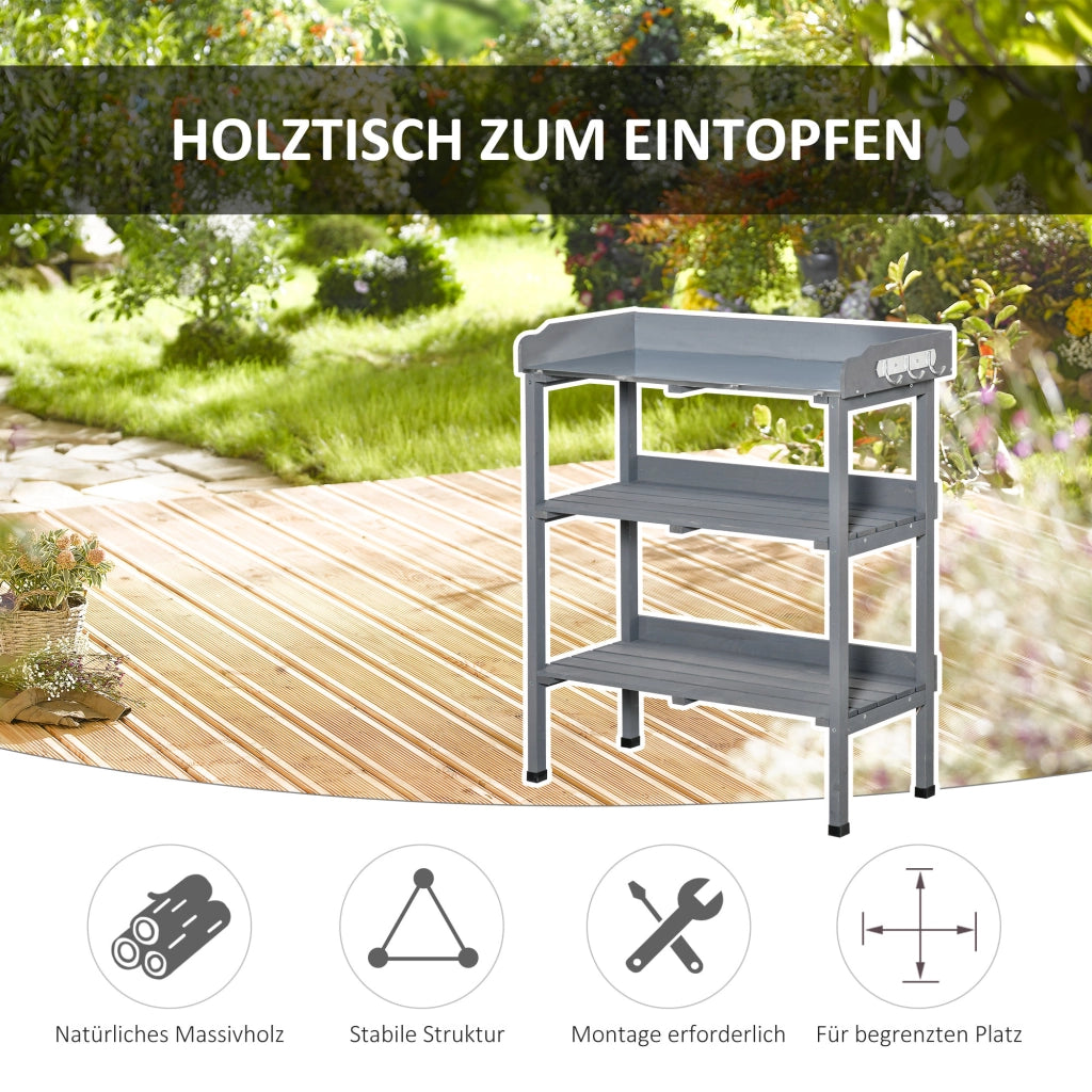 Tavolo da giardinaggio ¨C Xylo ¨C legno grigio con piano metallo 76x37x89 cm