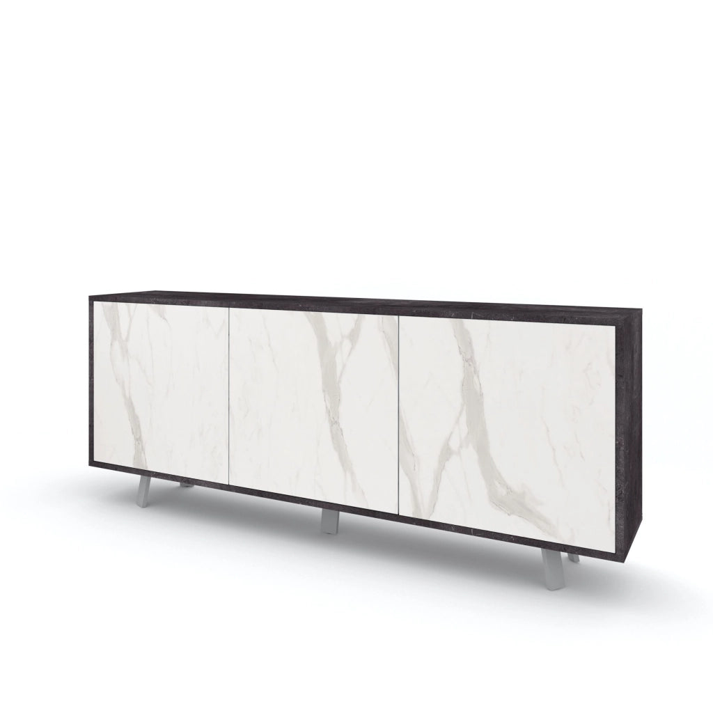 Buffet 3 ante VELBRUK nero pietra/marmo calacatta
