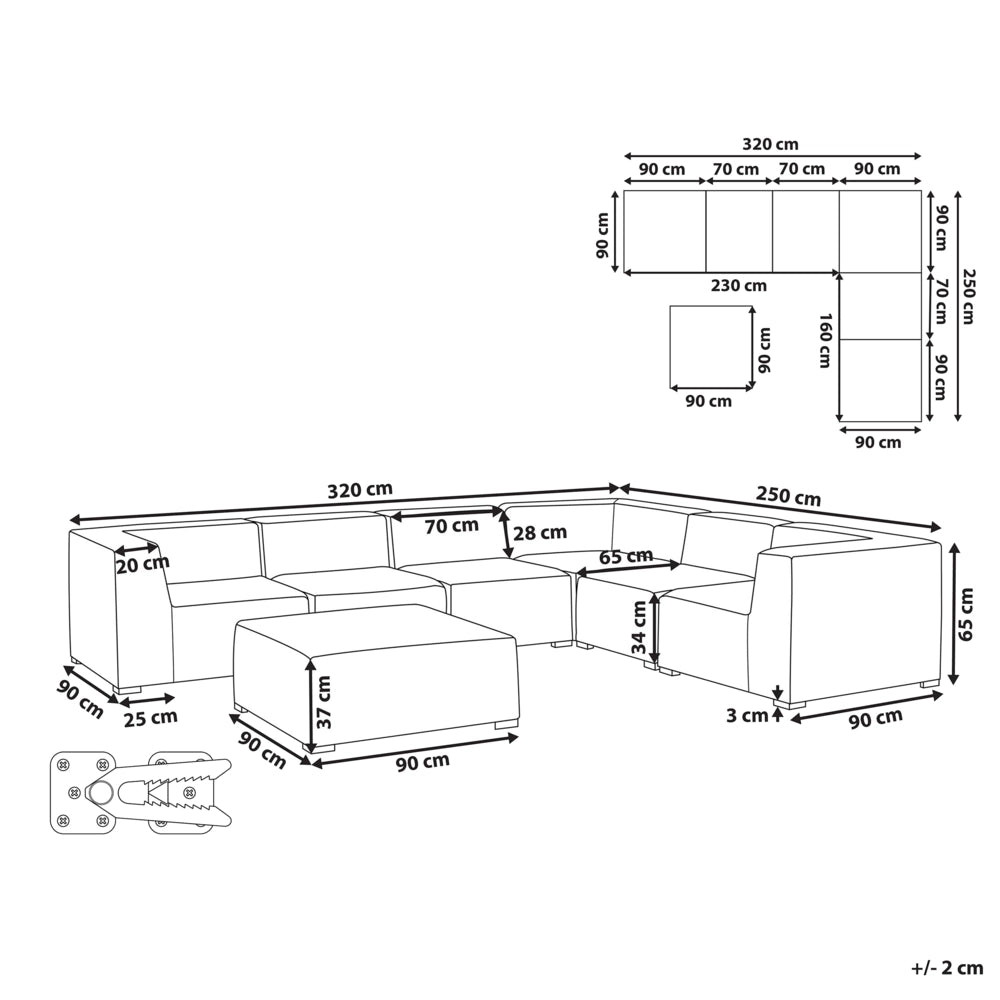 Set divano ad angolo per interni ed esterni con rivestimento in tessuto grigio a 7 posti con divano da giardino ottomana sinistro
