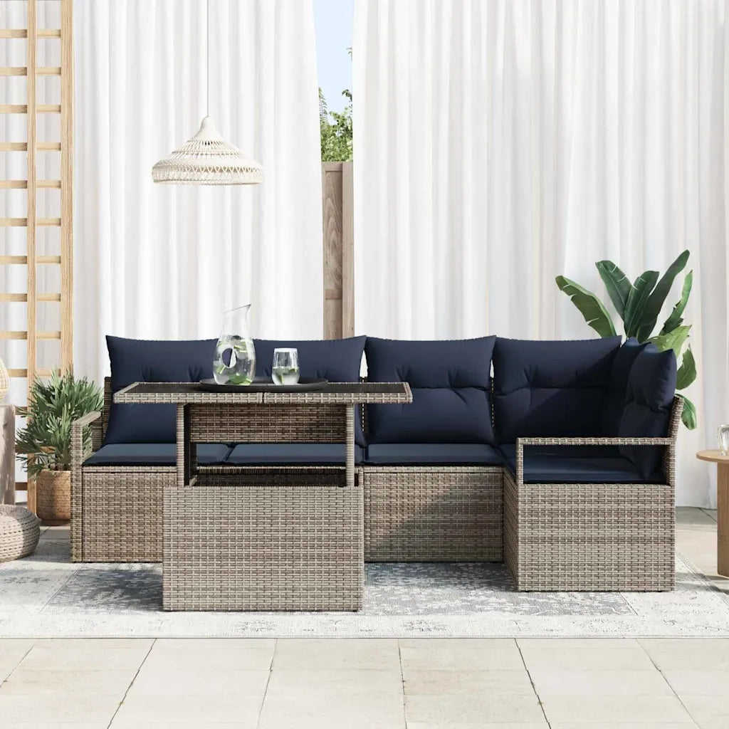 Set Divano da Giardino 6 pcs Grigio e Blu Navy polyrattan 3348831