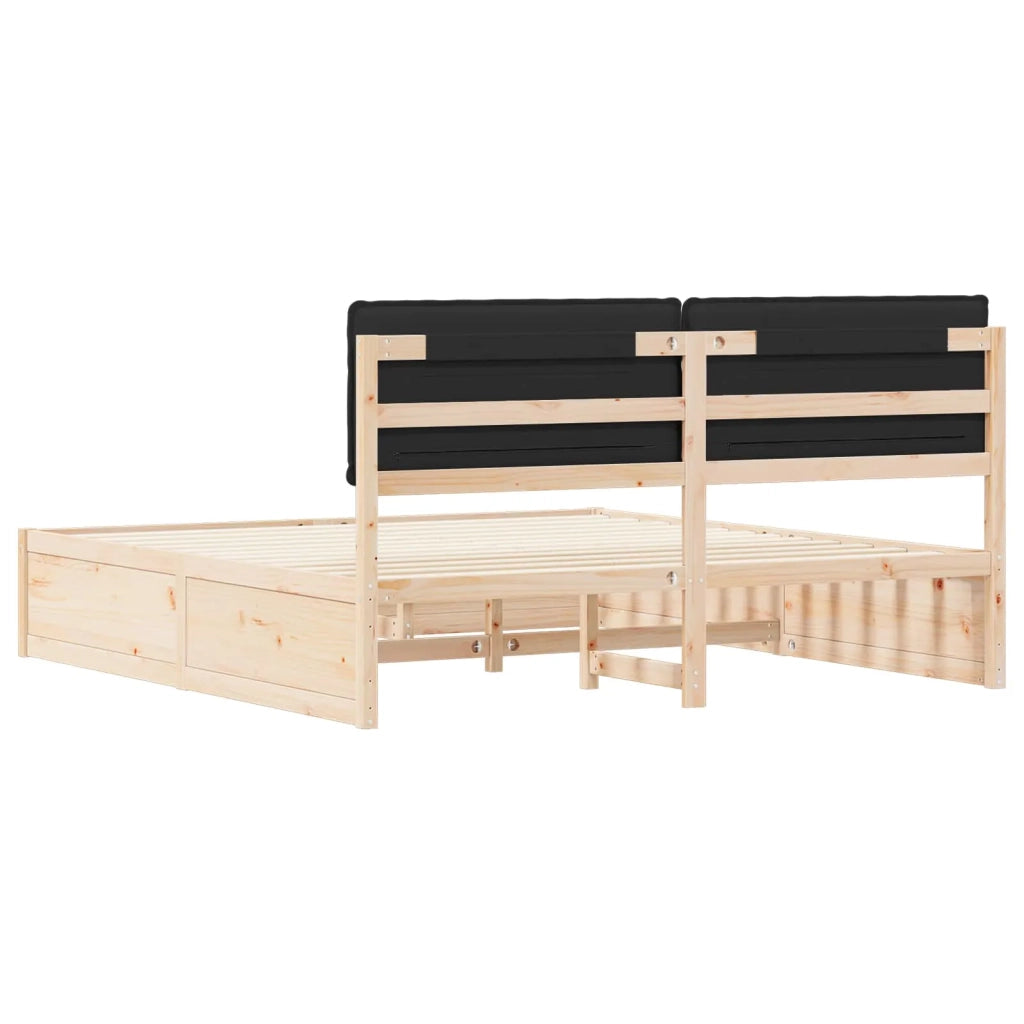 Letto con Testiera Rivestita-Struttura Letto con Testiera Nero 180 x 200 cm Pino massello 451893