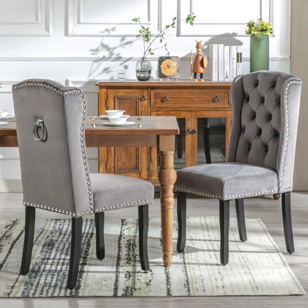 Sedie da Pranzo in Velluto con Gambe in Legno ¨C Xylo ¨C Set 2 Pezzi, Grigio