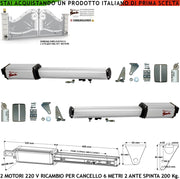 Pistoni Cancello Automatico 6 Metri 2 Ante 2 Motoriduttori di Ricambio 220 V Corsa 500 mm Spinta 2 Q.li 2 Condensatori 16 µF Kit Staffe Chiave Sblocco sul Carrello di Traino Compatibili a Qualsiasi Elettronica BTF Poteco Misure 910X88X88 mm