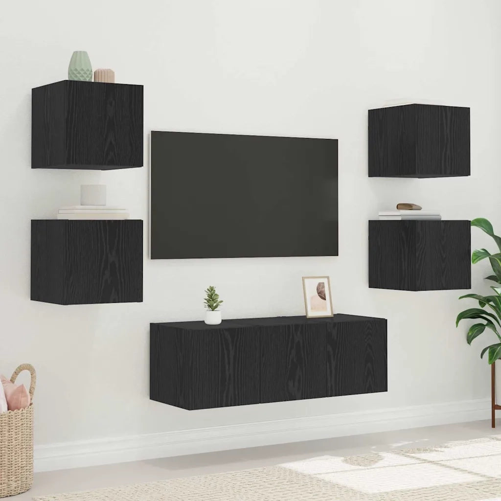 Mobile TV da parete con LED Rovere Nero 30,5 x 35 x 30 cm 893639