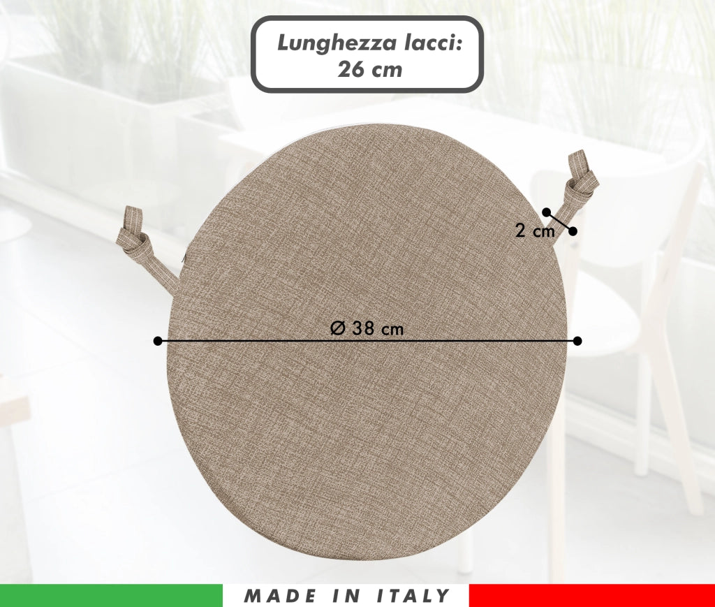 Cuscini Rotondi Per Sedie Cucina Imbottiti Sfoderabili Con Cerniera Cuscino Rotondo Ø 40 Cm Sedia Tavolo Lavabile In Lavatrice Con Lacci Per Fissaggio Prodotto Italiano Comodi 6 Pezzi - Tortora
