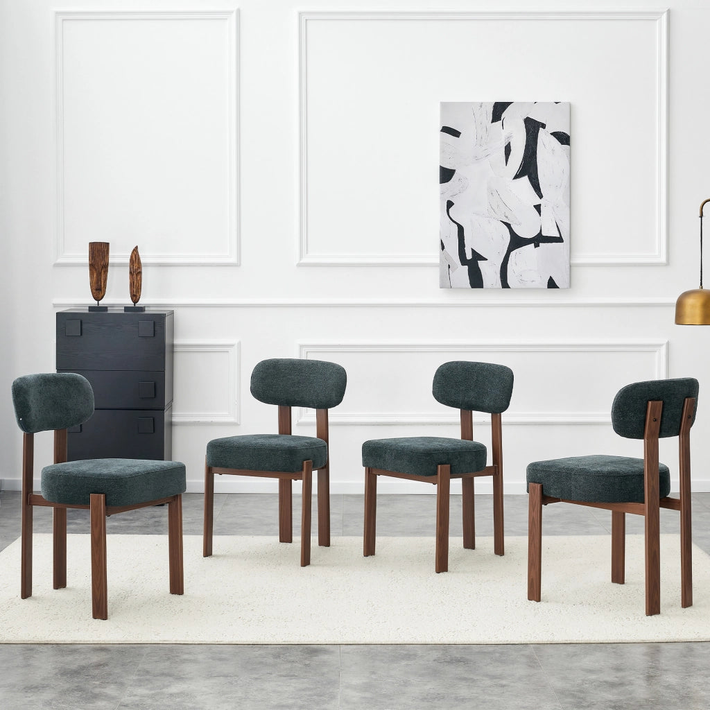 Set 4 Sedie da Pranzo Imbottite ¨C Xylo ¨C Tessuto Lino, Schienale Curvo, Stile Moderno