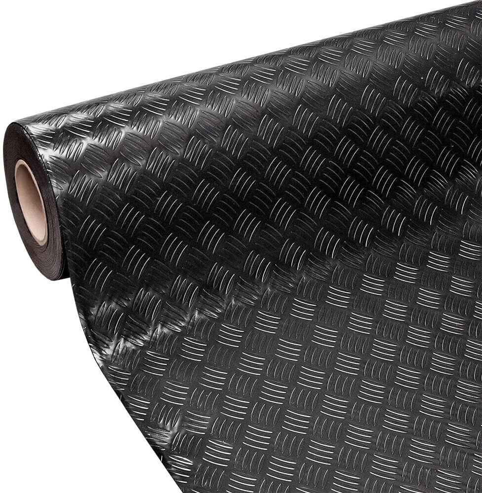 Tappeto Gomma Copri Pavimento 140x600 cm Effetto Lamiera Zerbino Antiscivolo Isolante Robusto Nero