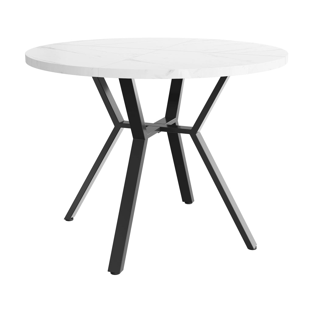 Tavolo da pranzo rotondo con struttura a X in MDF e acciaio bianco e nero