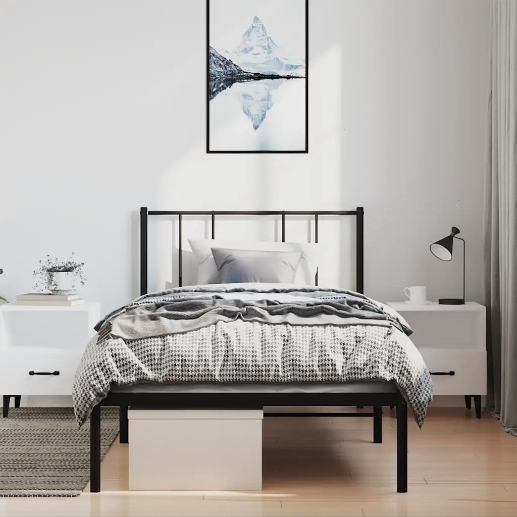 Giroletto con Testiera-Struttura Letto con testiera in Metallo Nero 100x190 cm 373106