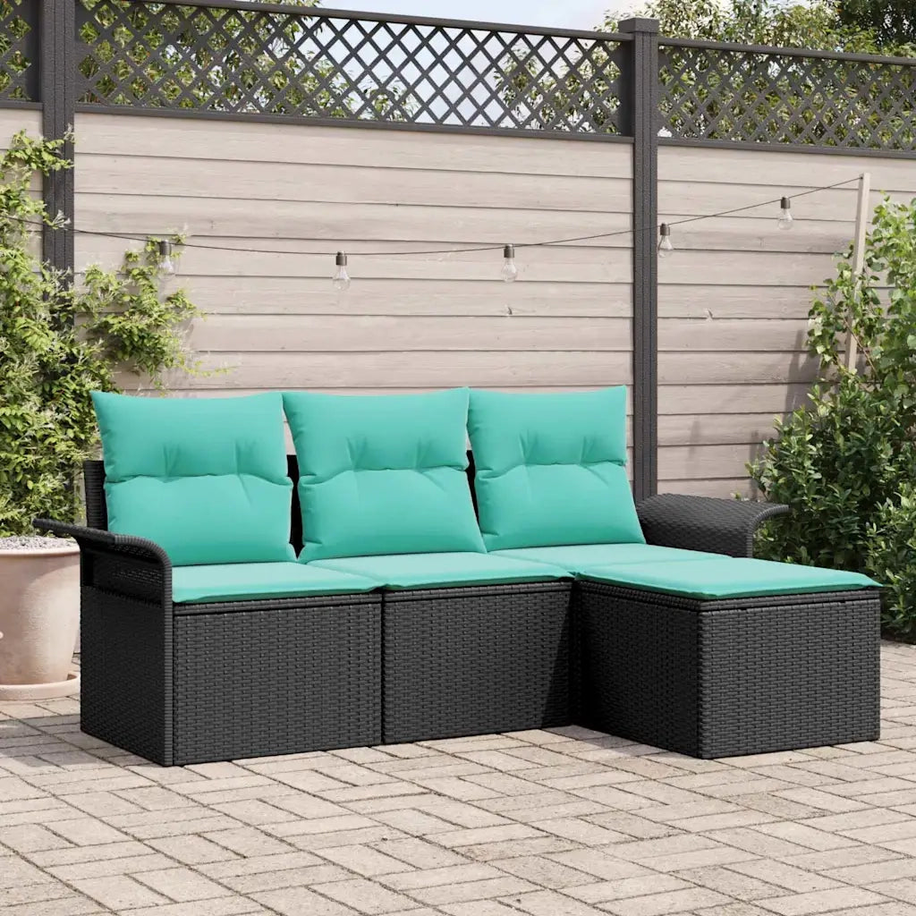 Set Divano da Giardino con cuscino 4 pcs Nero polyrattan 3353985