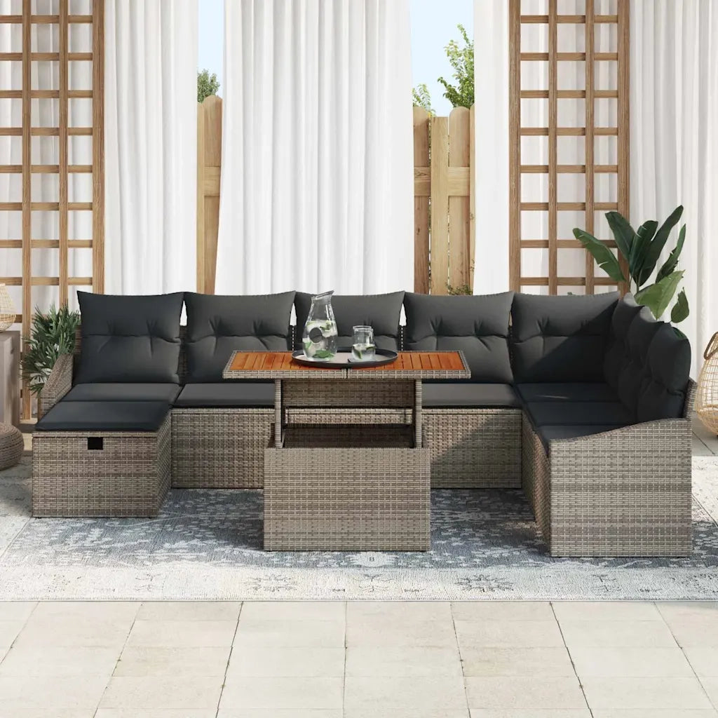 Set Divano da Giardino 9 pcs Grigio polyrattan