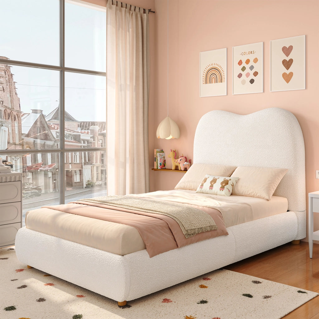 letto imbottito bouclé beige 90 x 200 cm