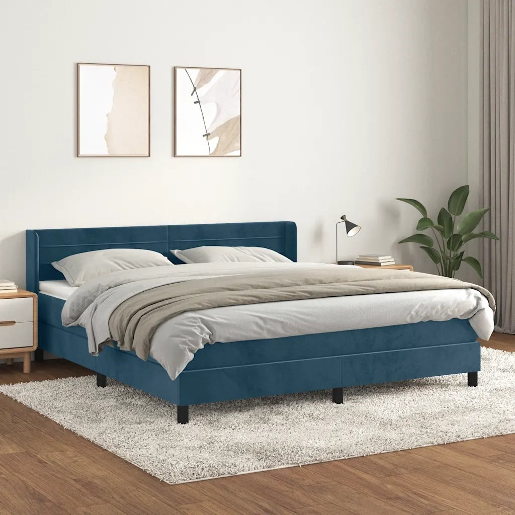 Giroletto a Molle con Materasso Blu Scuro 160x200 cm in Velluto
