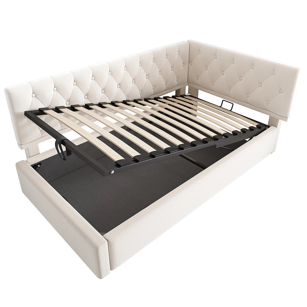 Divano letto 90x200cm - Xylo - beige, struttura legno, sollevamento