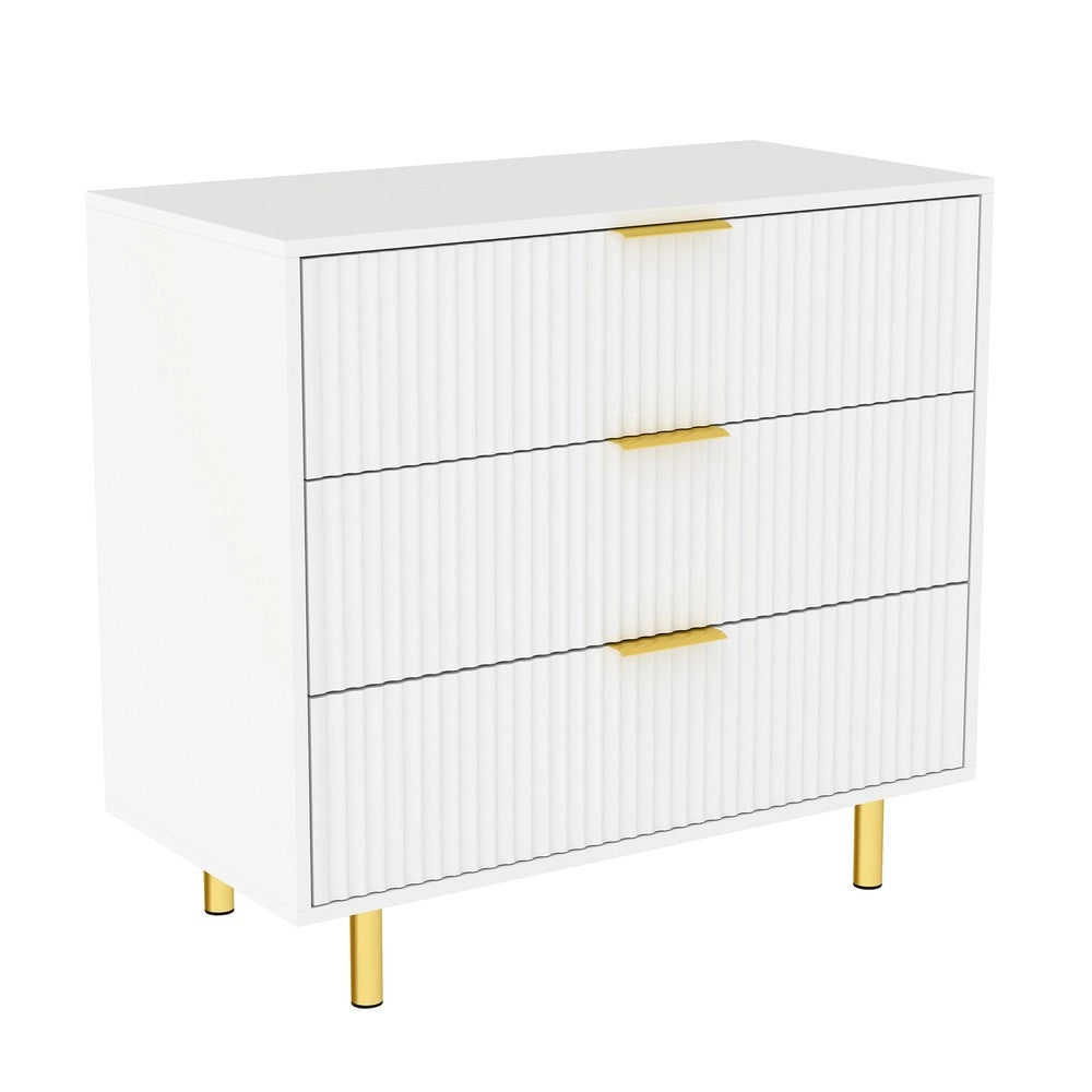 Cassettiera con 3 Cassetti e Design Moderno ¨C MINIMAL ¨C Bianco e Oro 80x40x72 cm