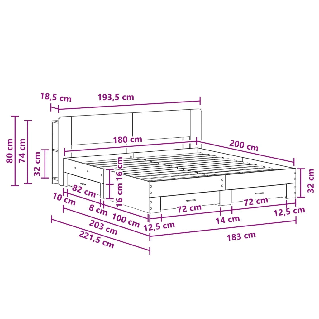 Telaio del letto con storage Grigio Cemento 200 x 200 cm 3433796