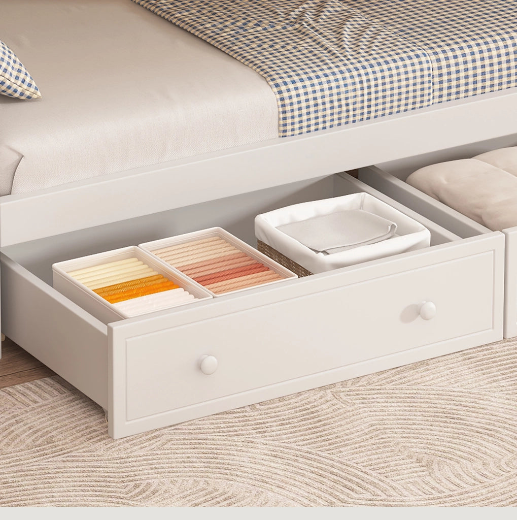 Letto a castello per bambini 90x200 cm con scala contenitore e 2 cassetti