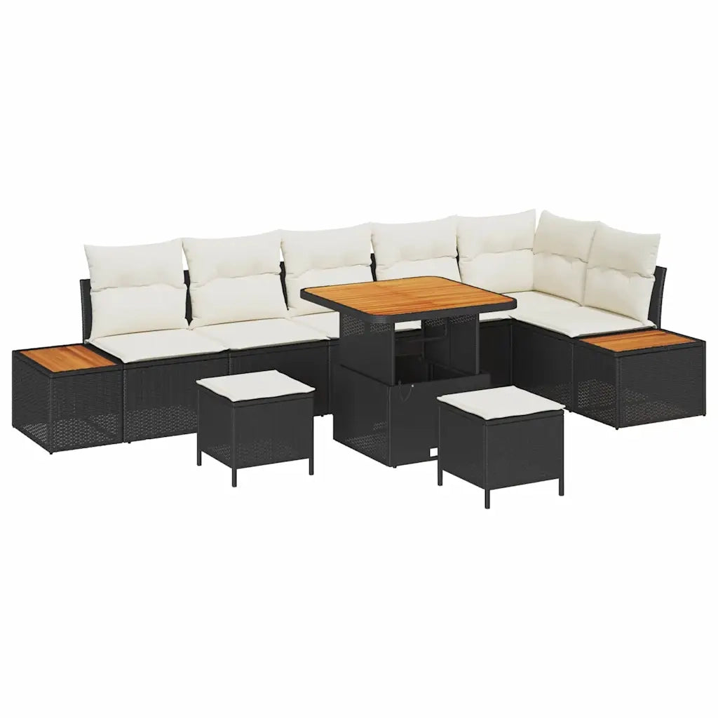 Set Divano da Giardino con cuscino 9 pcs Nero Poly Rattan 3364880
