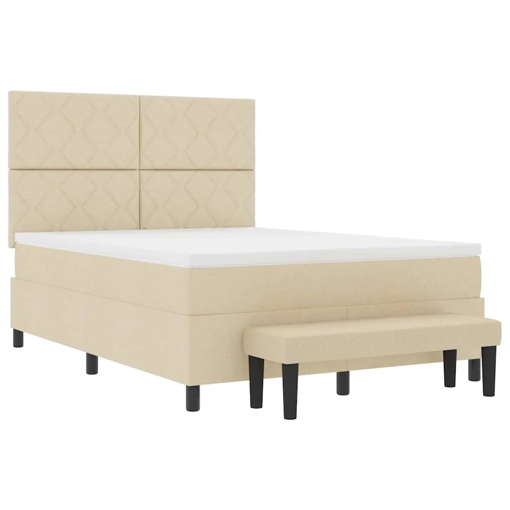 Letto a molle con materasso Crema 160 x 200 cm Tessuto