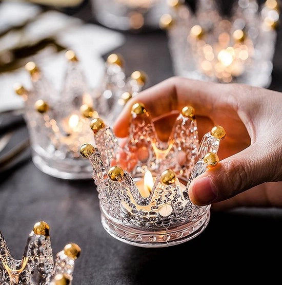 Set di 6 Sostegni per Candelabri di Vetro in Oro - Decorazione per Natale, Matrimonio e Feste
