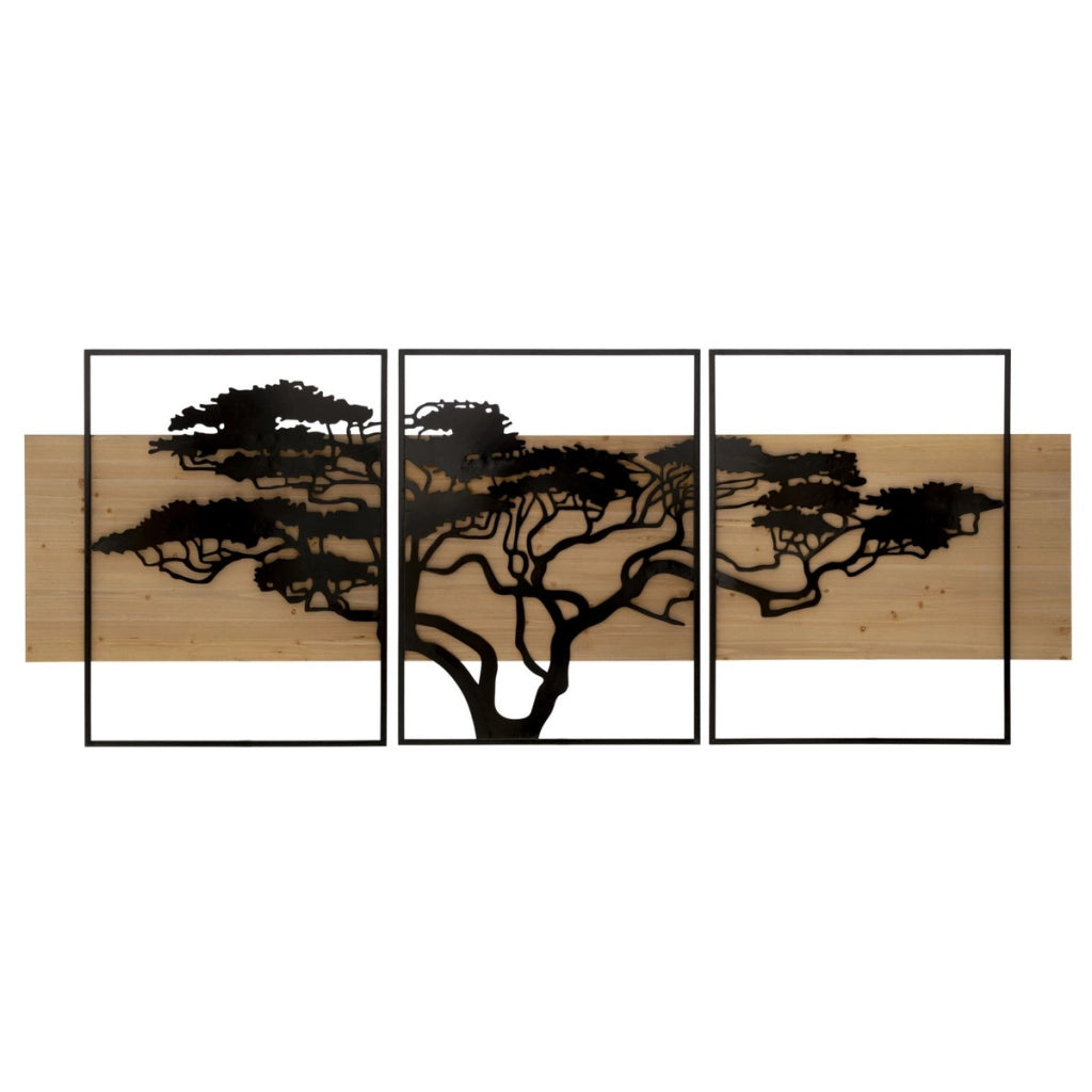 Pannello da muro Lagos in ferro e legno, set 3 pezzi 204x80 cm