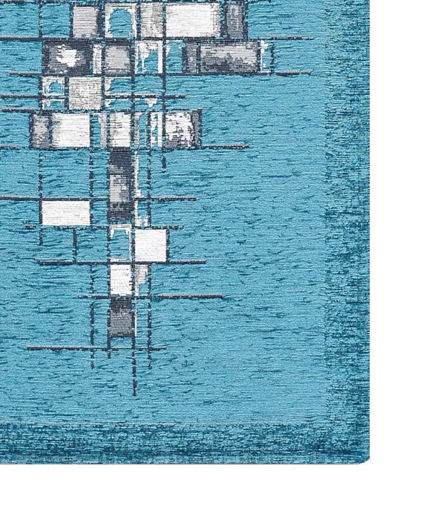Tappeto moderno PIXEL BLU JEANS disegno arte contemporanea astratto geometrico, passatoia cucina multiuso lavabile in lavatrice e anti-scivolo cm.55x140