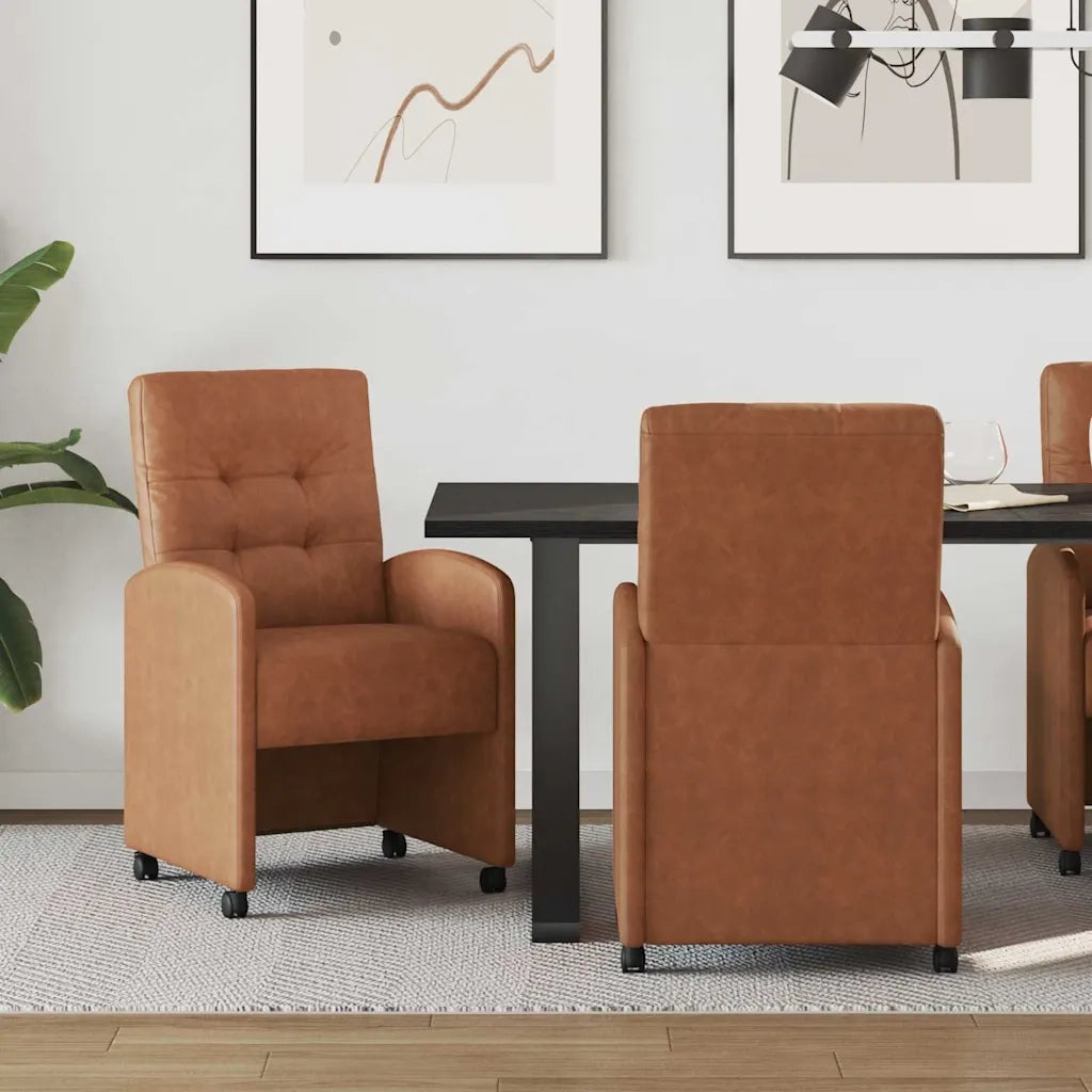 Sedie da Pranzo con Ruote 2 pz | Sedie da cucina Marrone 58 x 67 x 97 cm