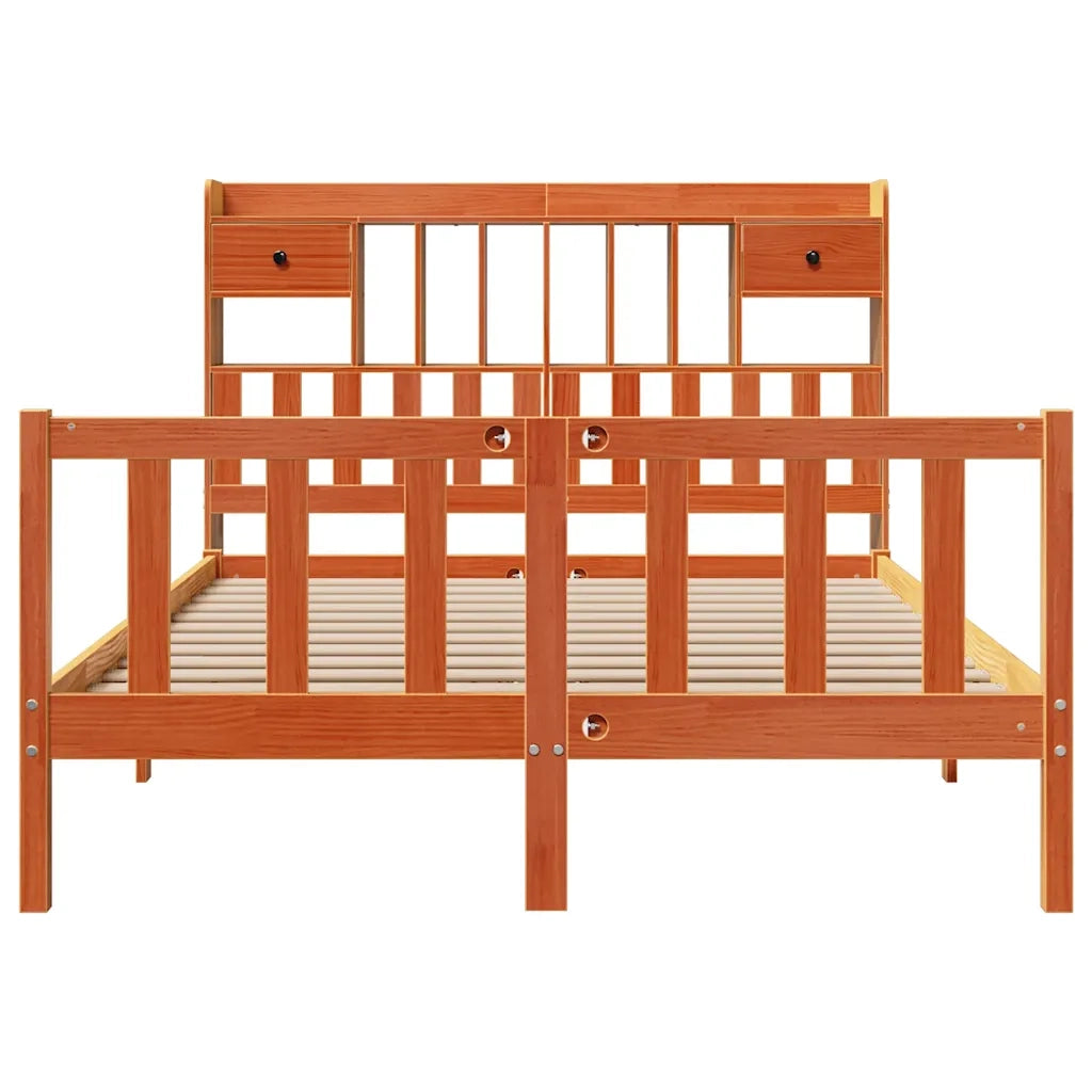 Letto Libreria senza Materasso Marrone Cera 150x200 cm in Pino 3321762