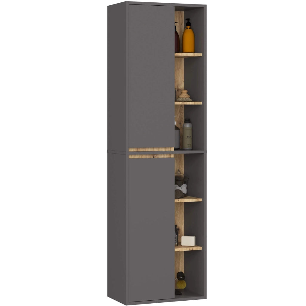Colonna bagno sospesa VAMI Grigio Grafite, Rovere Artisan 50 cm 2 ante 50x30x170 cm