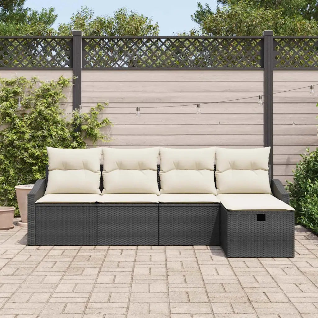 Set di divani con cuscino con archiviazione Nero polyrattan