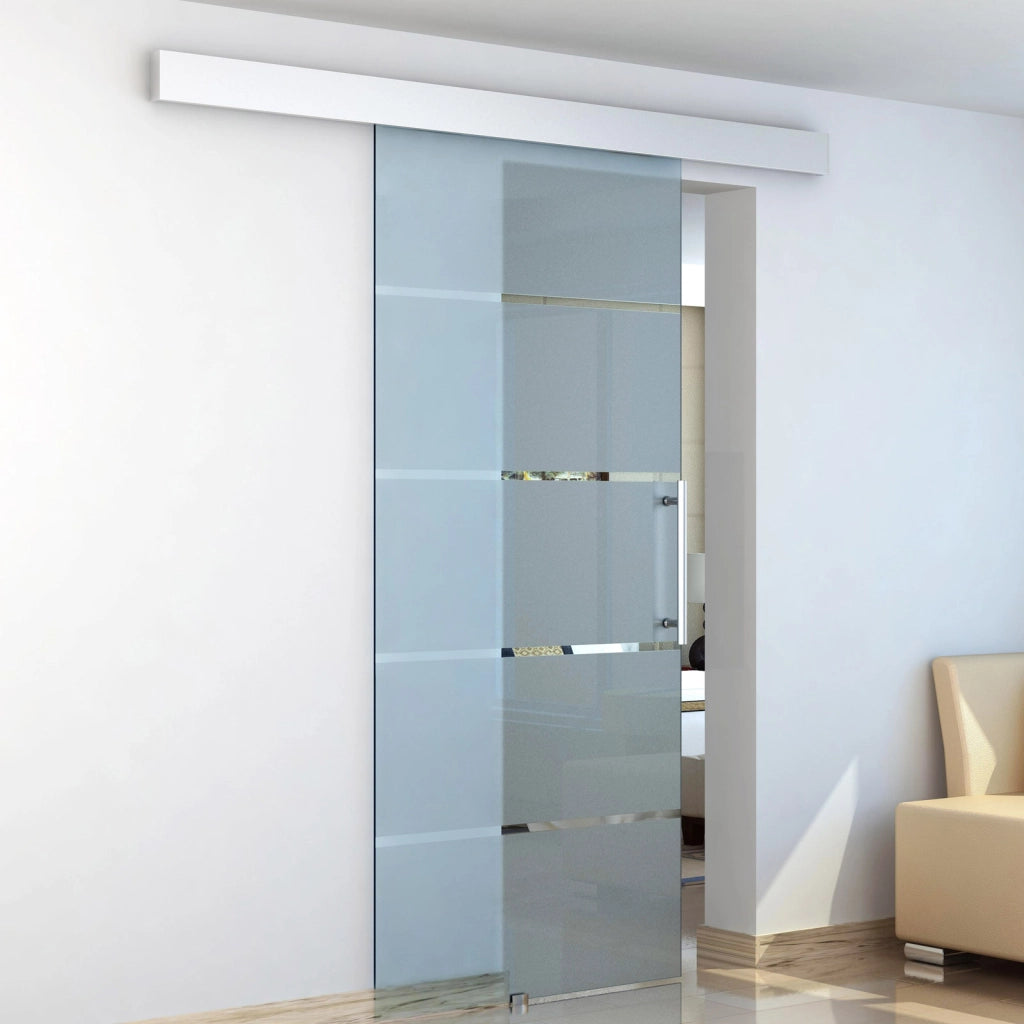 Porta Scorrevole Vetro Satinato ¨C Xylo ¨C 205x102.5cm con Binario e Maniglia per Bagno Cucina