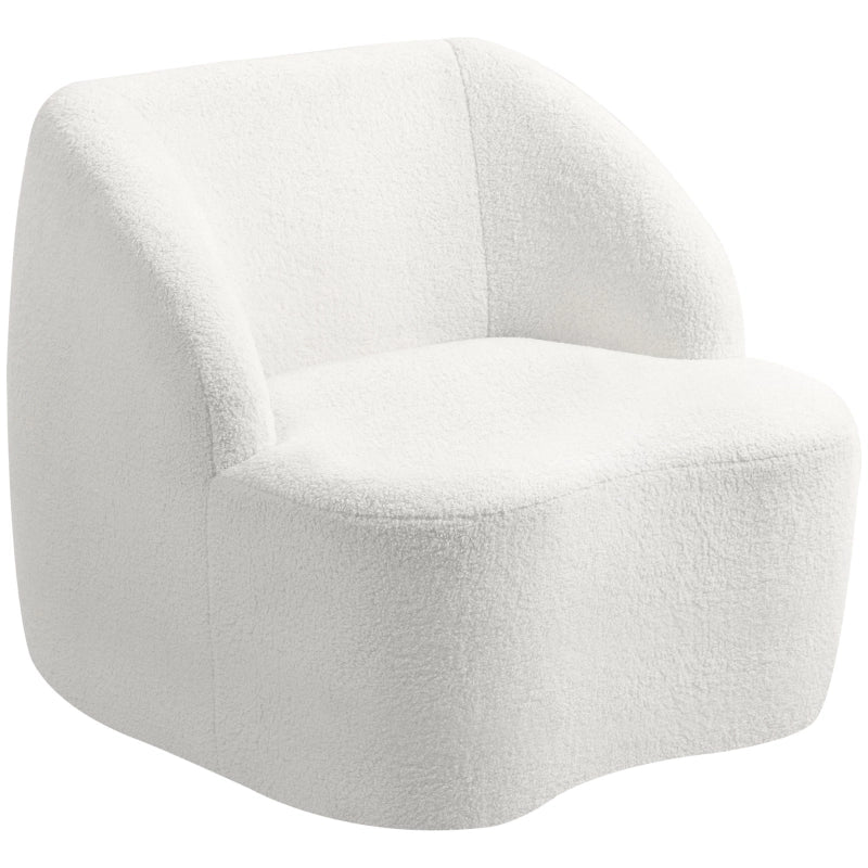 Poltrona imbottita moderna in poliestere color crema, seduta compatta con schienale alto e base antiscivolo