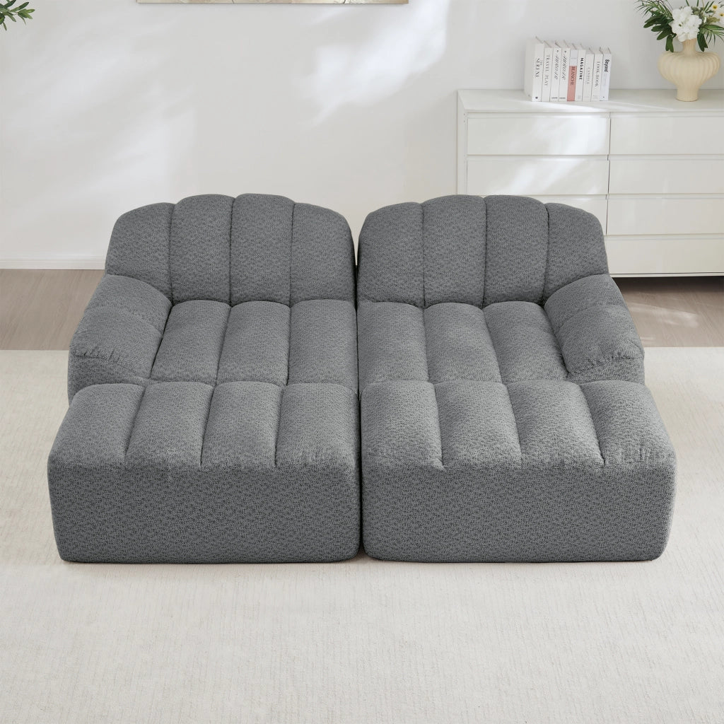 Divano modulare 2 posti con 2 pouf - Zephmum- Schiuma ad alta densit¨¤ 32D, design antiscivolo, tessuto morbido, grigio