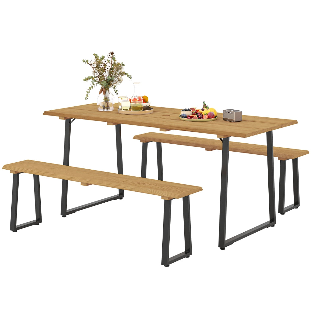 Set tavolo da pranzo allungabile in legno per 6 persone con 2 panche ¨C Xylo ¨C 178x76x77 cm naturale