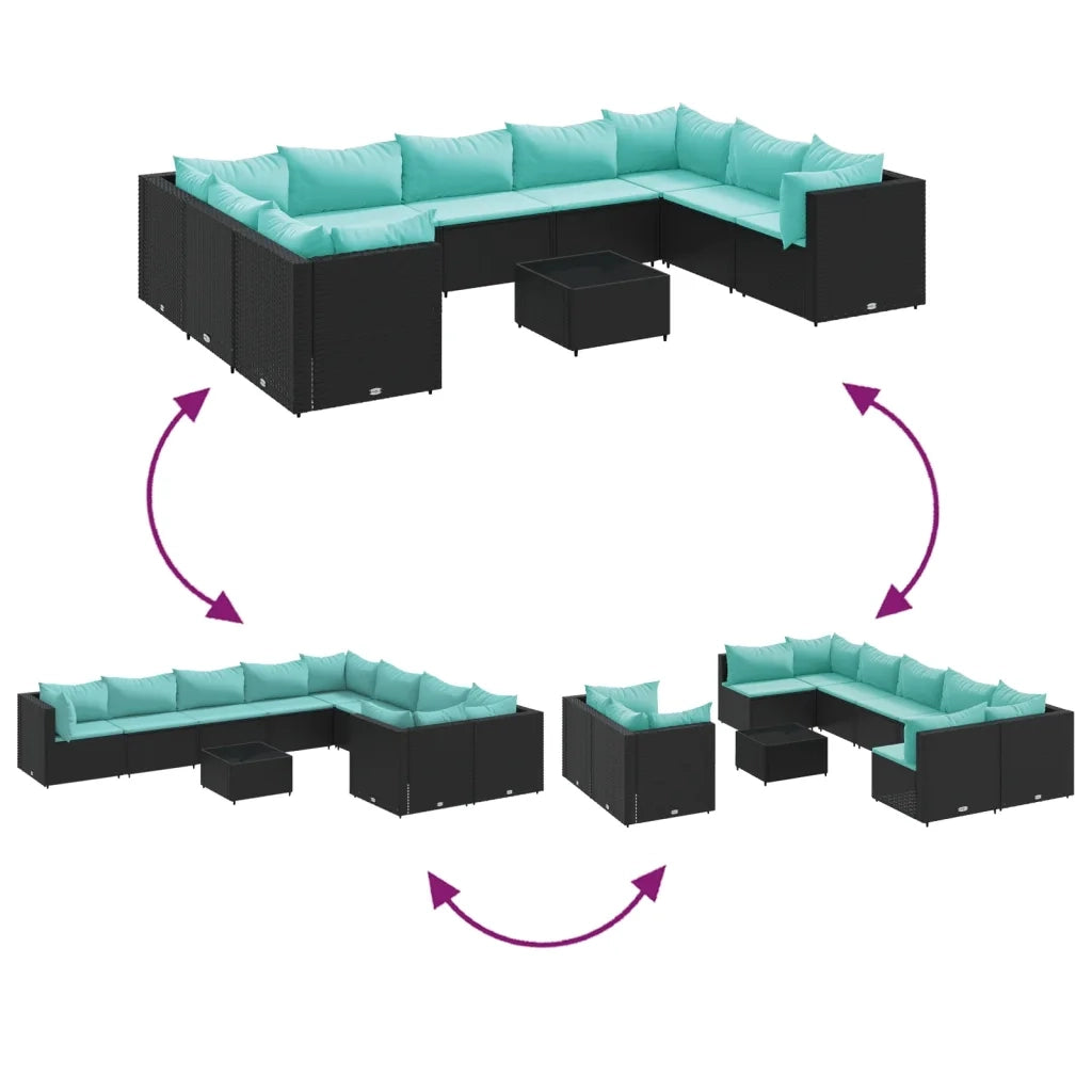 Set Divani da Giardino 10pz con Cuscini in Polyrattan Nero