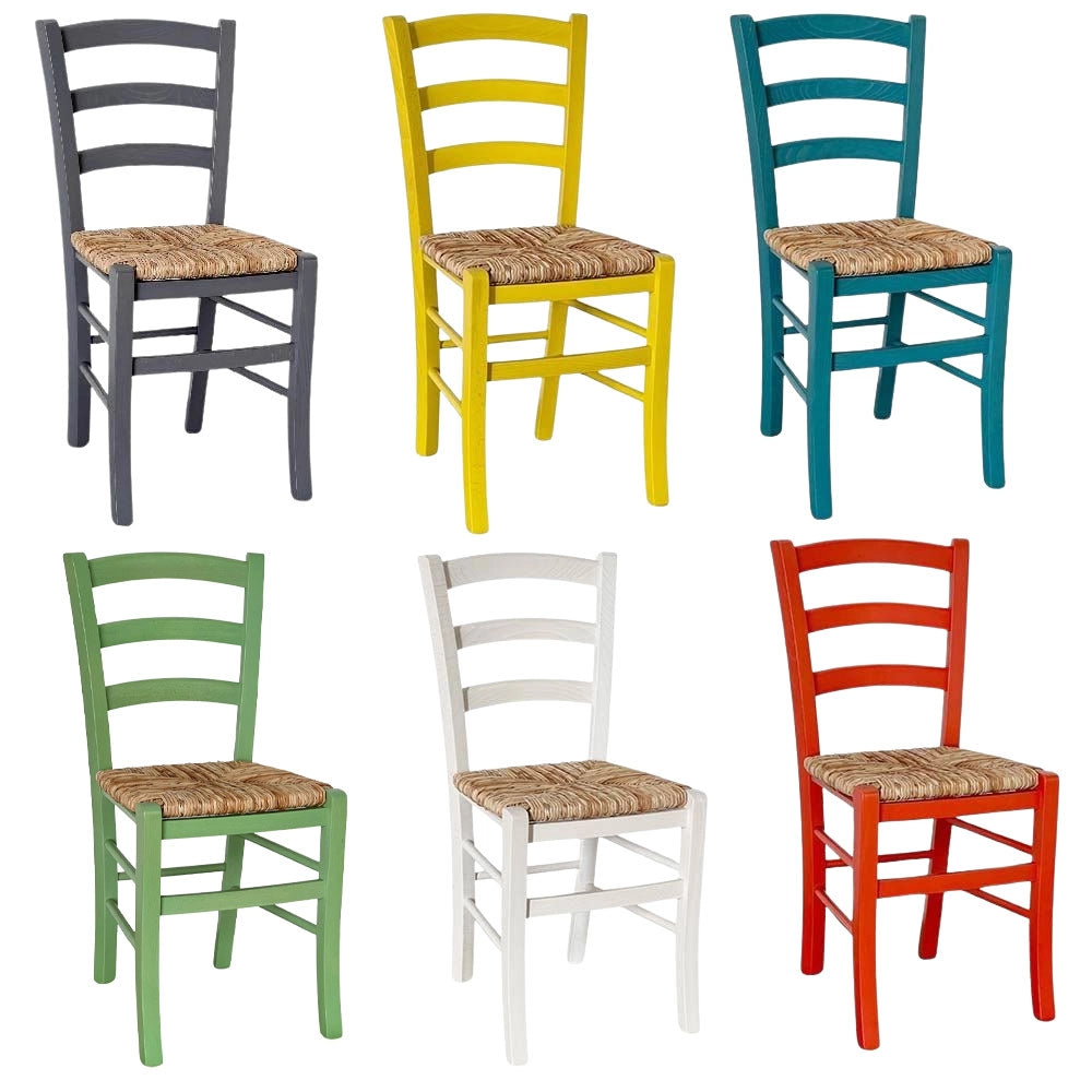 Set di 6 sedie Venezia in legno verde, bianco, rosso, grigio, giallo, turchese
