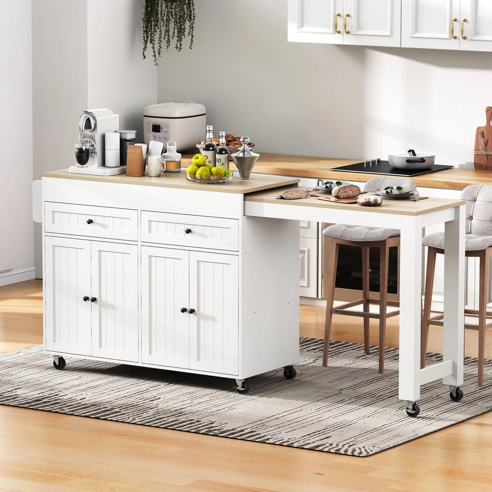 Isola Cucina su Ruote Allungabile con Piano e Cassetti ¨C Xylo ¨C Bianco/Naturale