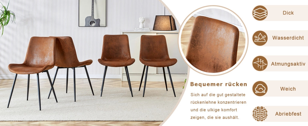 Set di 4 sedie da pranzo marroni in tessuto tecnico traspirante: design moderno con seduta e schienale allargati e piedini in metallo antiscivolo, ide